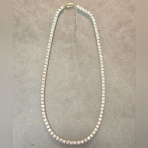 Cubic zirconia set in 925 sterling silver tennis necklace, 16" length